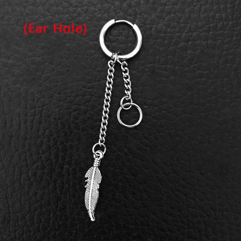 3 Ear Hole Серьги в стиле панк из нержавеющей стали, зажим для женщин и мужчин, перо, лезвие, крест конус кисточка, цепочка, подвеска для мальчиков и девочек, рок, хип-хоп серьги-гвоздики - Окраска металла: 3 Ear Hole