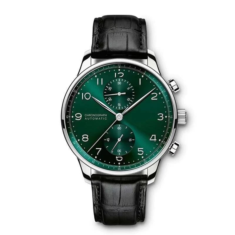 

2021 Luxury Brand New Men Automatic Mechanical Silver Green Dial Watch Black Leather Blue Stainless Steel Sapphire Glass Watches