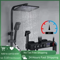 black thermostatic digital display shower faucet set rain bathtub faucet mixer crane bidet faucet 4 way shower mixer bidet tap