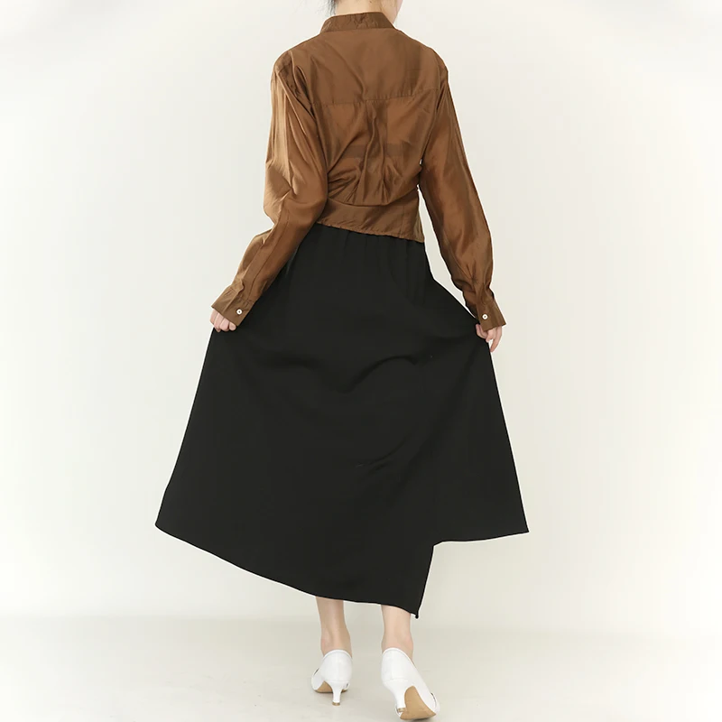 

[EAM] High Elastic Waist Black Irregular Spliced Zipper Long Half-body Skirt Women Fashion Tide New Spring Autumn 2021 1DD536301