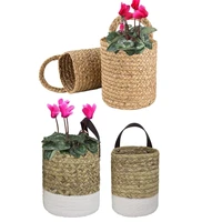 2pcs hanging grass flower pots garden plant pots woven hanger planter decorative flower pot hanging basket balcony decoration