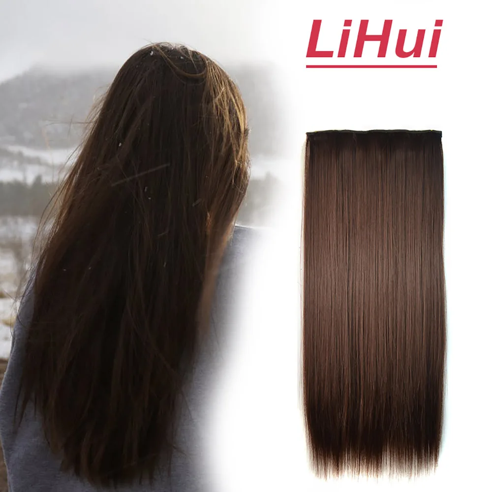 Накладные пряди волос LIHUI прямые синтетические волосы для женщин длиной 60 см с 5