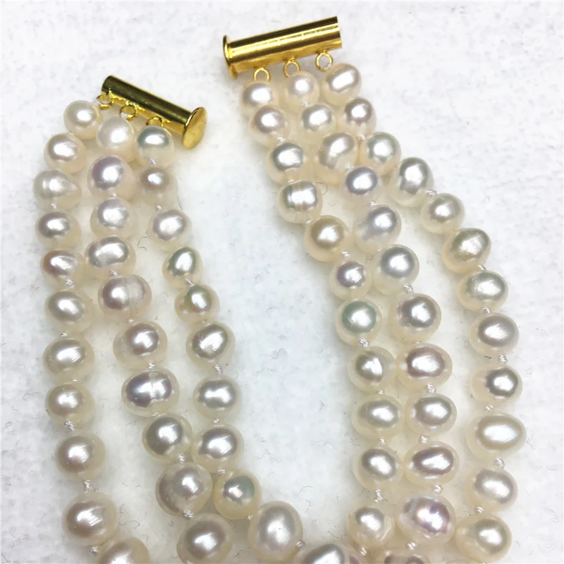 Горячая бесплатная поставка новый 2014 Мода Стиль поделки Изящные 3 ряда 7-8 мм белый