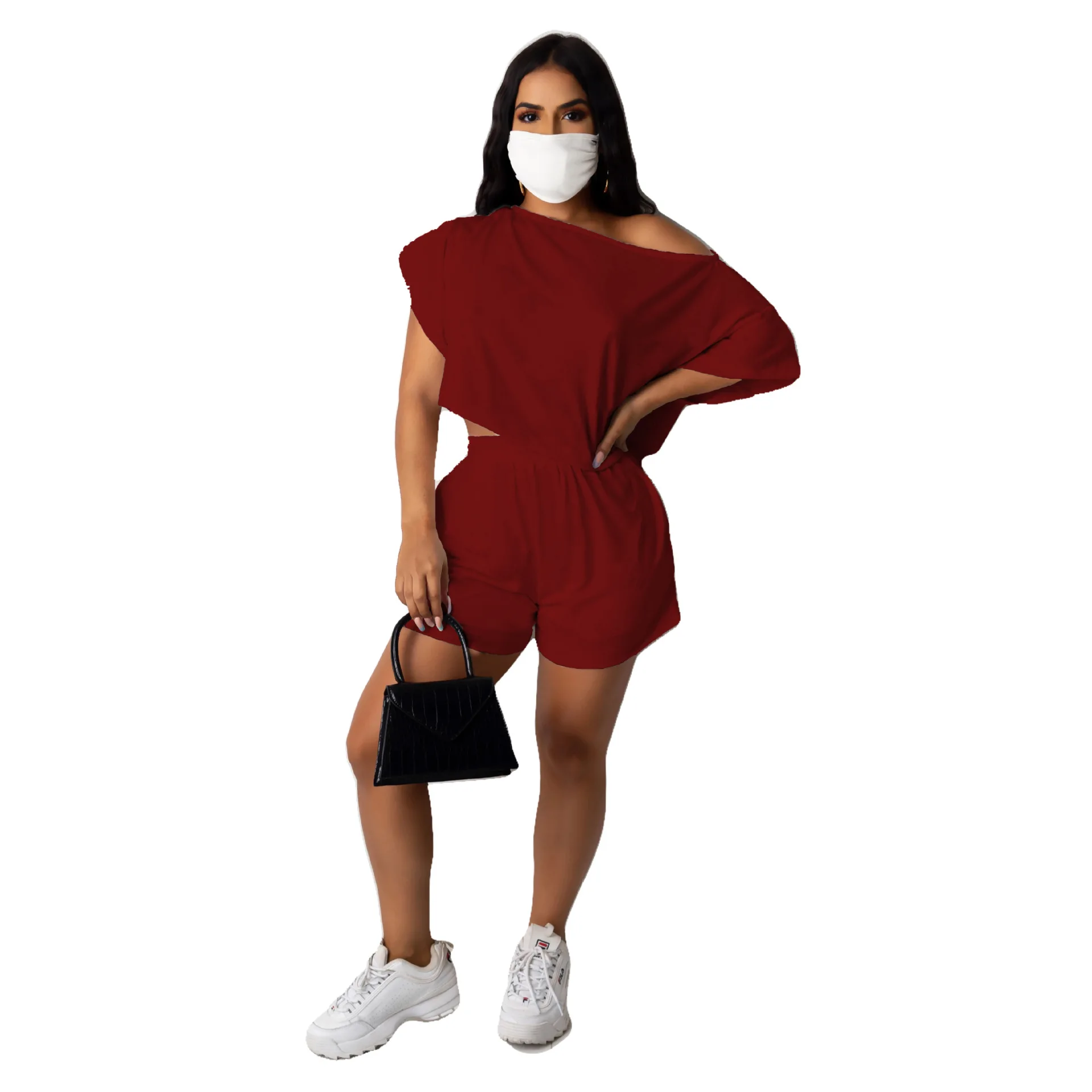 

Solid Color Summer Outfits Loungewear Women Two Piece Pants Sets Short Sleeve Loose T-Shirt Top Workout Moto Shorts Wholesale