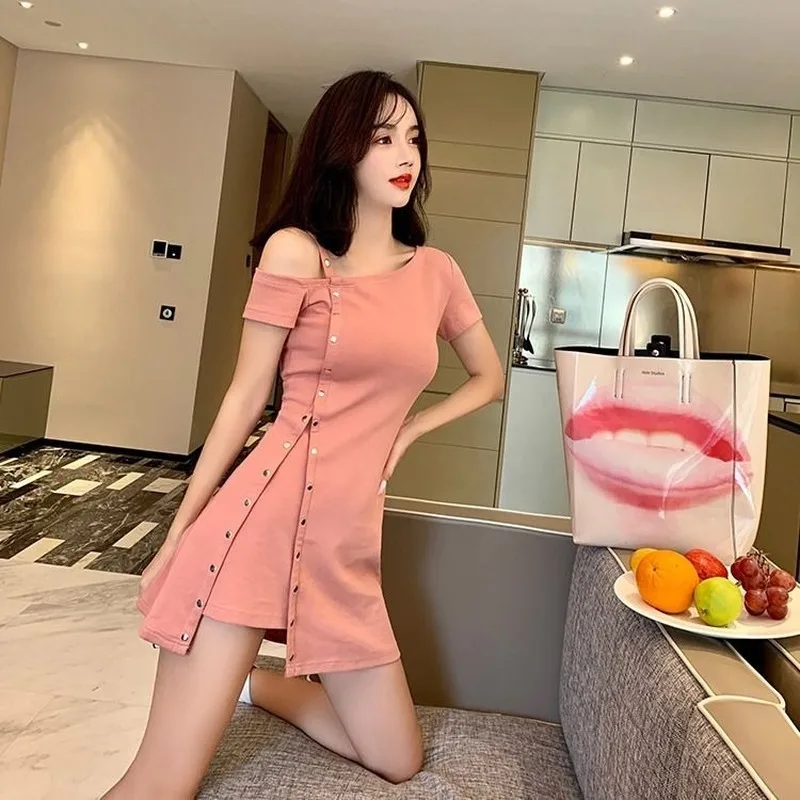 

Sexy strapless thin waist new fashion rules metal buckle slim solid color niche dress women's summer skirt
