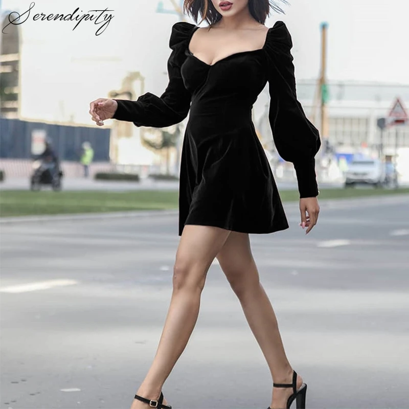 Бархатное черное элегантное сексуальное Клубное платье осень зима короткое