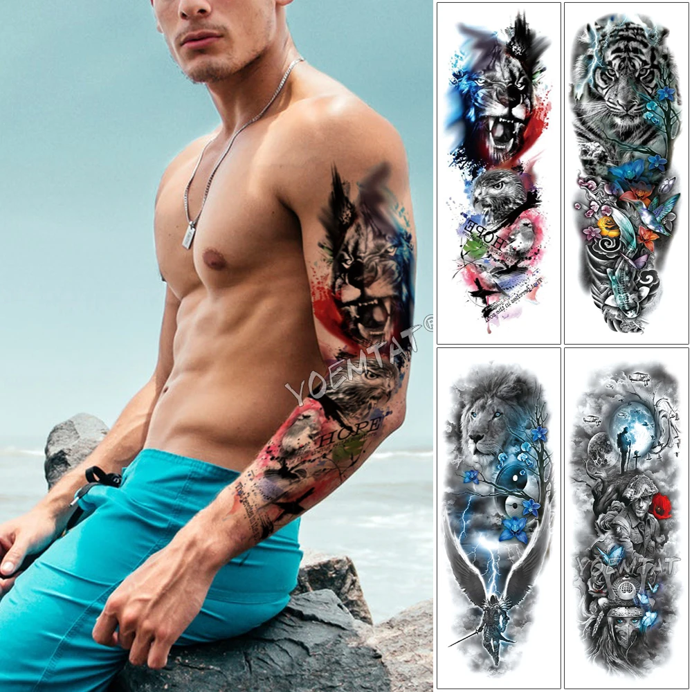 

Waterproof Temporary Fake Tatoo Sticker Skull Animal Hope Men Women Full Totem Tatto Large Arm Sleeve Tattoo Japanese Lion Eagle