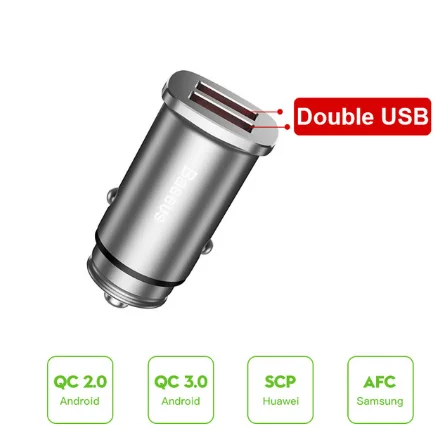 Baseus Быстрая зарядка 4,0 3,0 USB Автомобильное зарядное устройство для iPhone 11 Pro Max Xiaomi huawei SCP QC QC4.0 QC3.0 C PD быстрое автомобильное зарядное устройство для телефона - Plug Type: Dual USB Silver