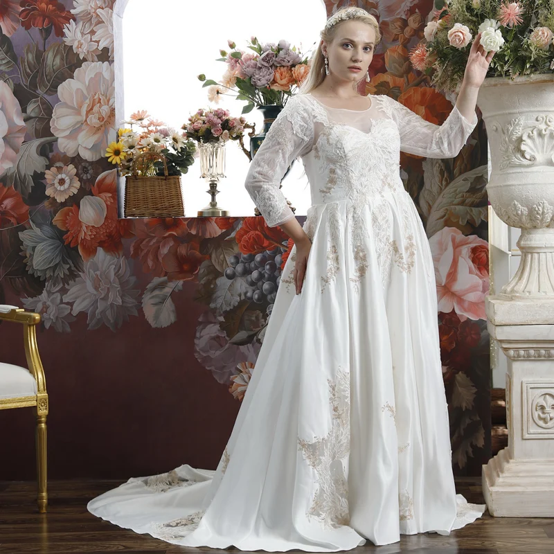 

Классический размера плюс атласные свадебные платья 2021-кросслок, модная дорожная сумка для женщин, свадебные платья совок с рукавом «три че...