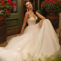 eightree sexy boho wedding dresses 2021 glitter tulle a line princess wedding gown sleeveless beadings bridal dress custom made