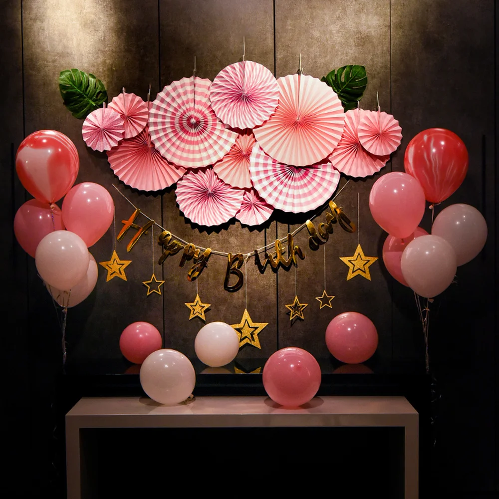 Flower latex Balloons Flag Garlands Fan Paper Ball Tissue Pom Poms Baby Birthday Party Decoration | Дом и сад