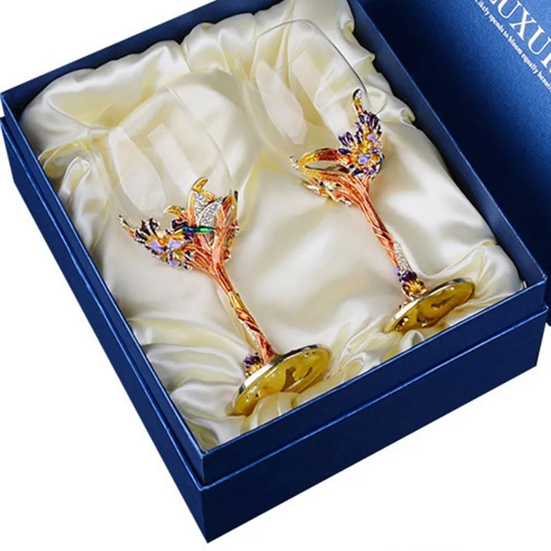 

European High-grade Lead-free Crystal Wine Glass Enamel Iris Gift Goblet/ Fashion red wine glass/ Creative send Friend gift