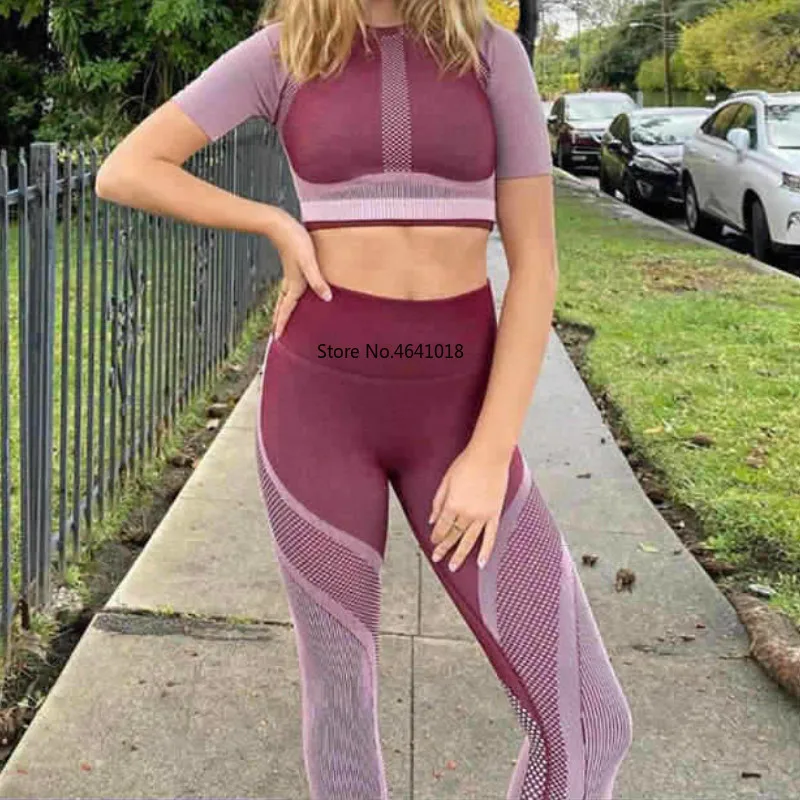 Женский спортивный костюм для фитнеса комплект из 2 предметов укороченный топ в