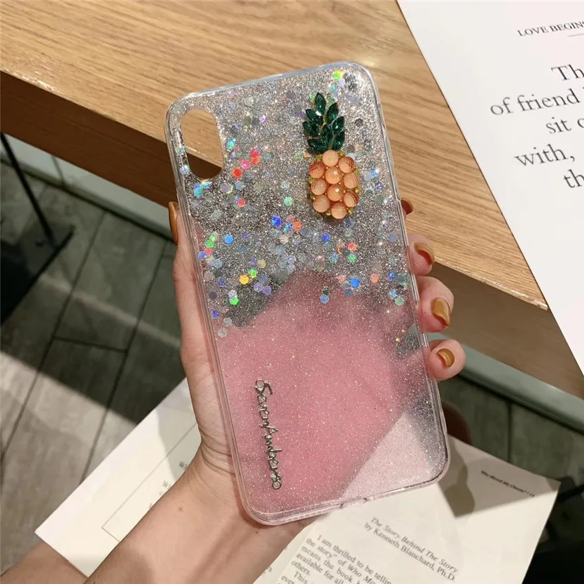 Блестящая Обложка с блестками 3D Ананас милый телефон чехол для iPhone 6 6s 7 8 Plus X Xr Xs Max