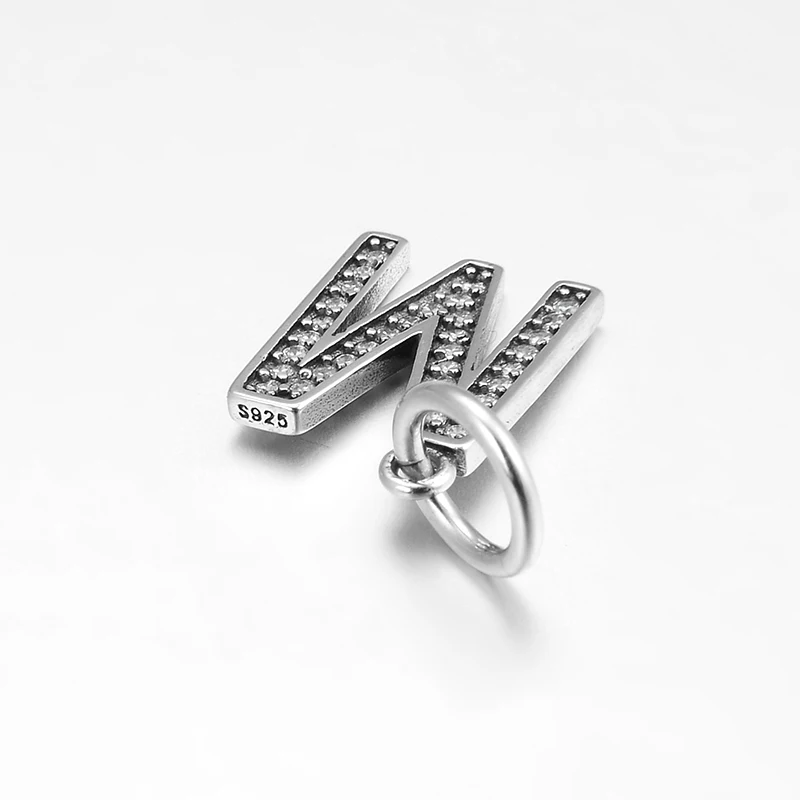 Настоящее серебро 925 пробы Новые Оптовые буквы алфавит М кулон бусины для