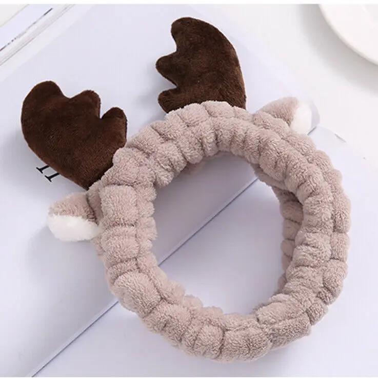 Cute Spa Bath Shower Makeup Wash Face Bow Headband Coral Fleece Hair Band Christmas Antler Headbands | Дом и сад