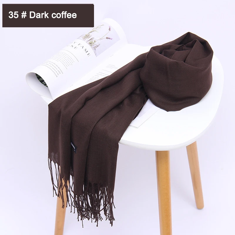 35 Dark coffe Женские однотонные хлопковые шарфы с кисточкой женские зимние тонкие весенний шарф летние роскошные женские шали теплые шарфы для женщин - Цвет: 35 Dark coffe