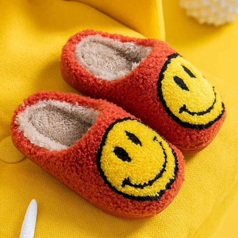 

Smiley face slippers Women autumn winter warm couple Fluffy cotton slippers home indoor non-slip thick-soled Floor cartoon shoes