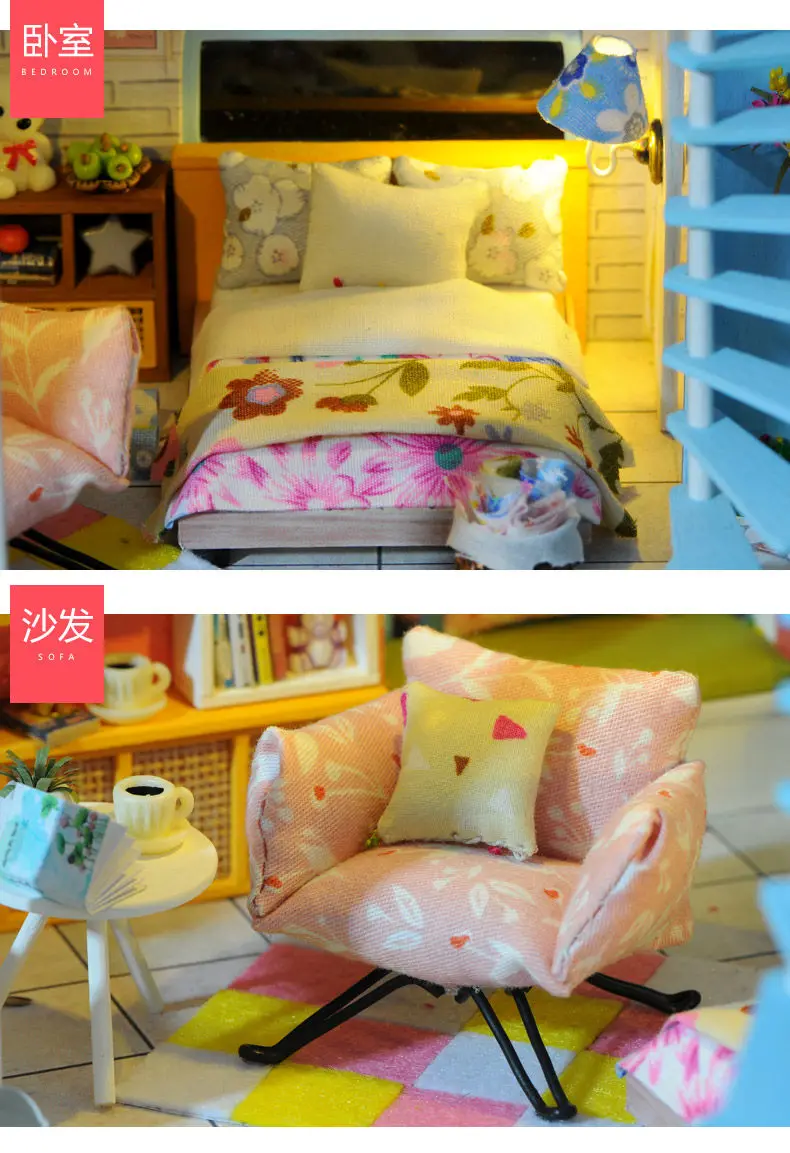 

DIY Assemble Doll House Dollhouses Miniature Dollhouse Furniture Set Kit Toys for Children Christmas Gift