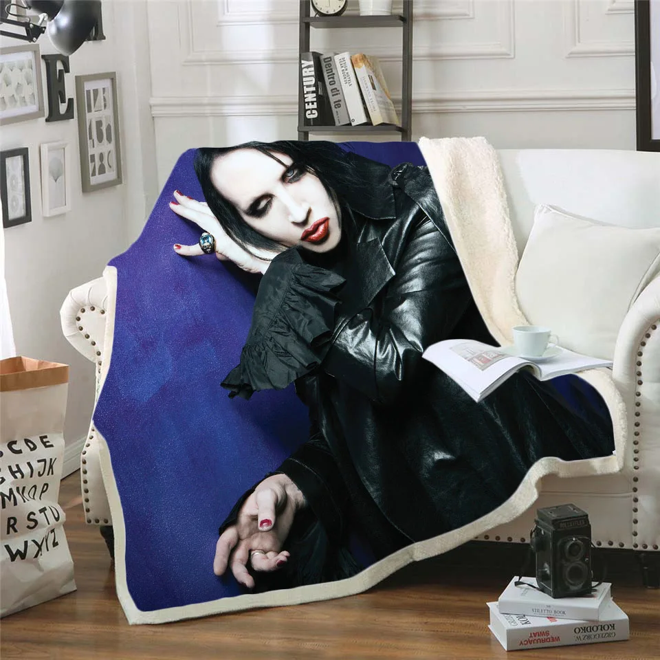 

Singer Marilyn Manson 3d Printed Fleece Blanket for Beds Thick Quilt Fashion Bedspread Sherpa Throw Blanket Adults Kids 05