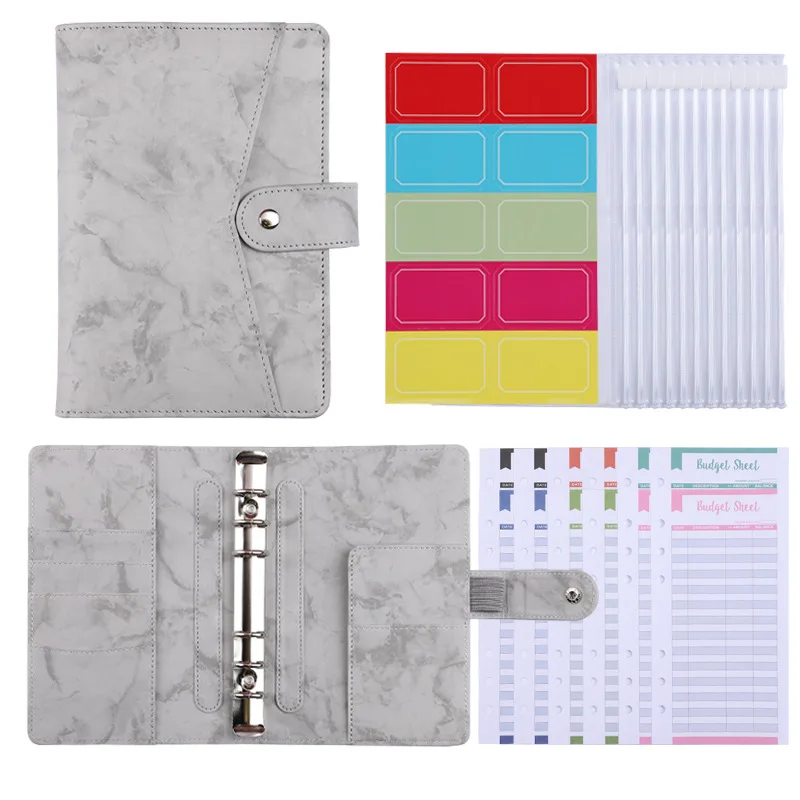 

A6 Marbled Notebook Binder Budget Planning Sheet Storage Bag 6 Ring Binder Covers 6 Binder Bags And12 Piece Expense BudgetSheets