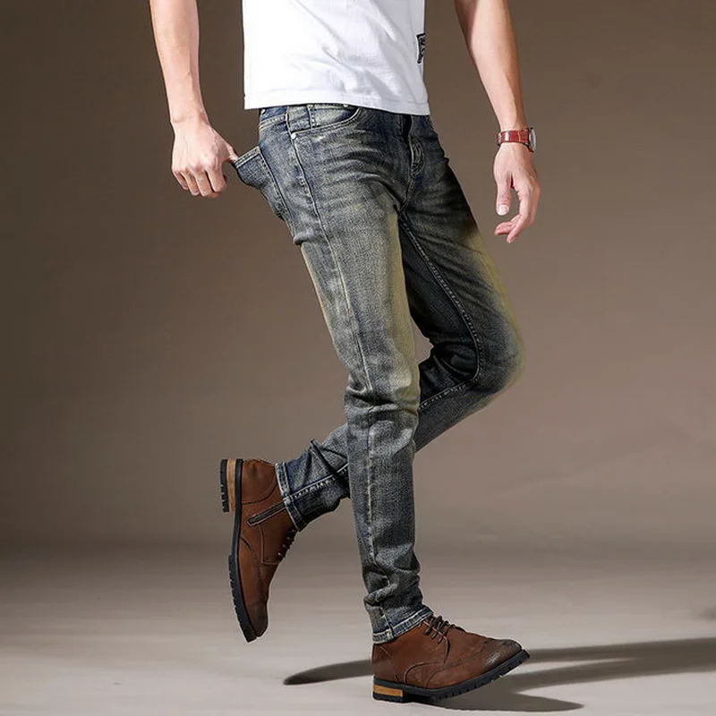 

2021 Autumn Spring Vintage Jeans Men'S Classic Skinny Slim Fit Fashion Restore Trouers High Quality