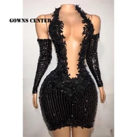 luxury prom dresses black celebrity party dress mermaid mini cocktail gown beaded homecoming gowns %d0%bf%d0%bb%d0%b0%d1%82%d1%8c%d0%b5