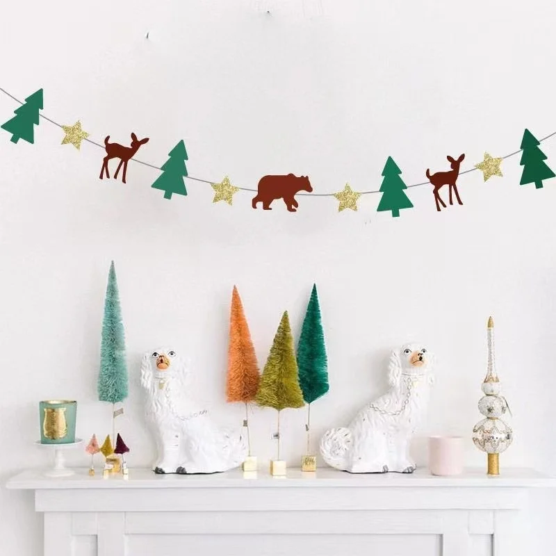 Christmas theme party decoration garland Christmas party decoration hanging flags Christmas atmosphere layout