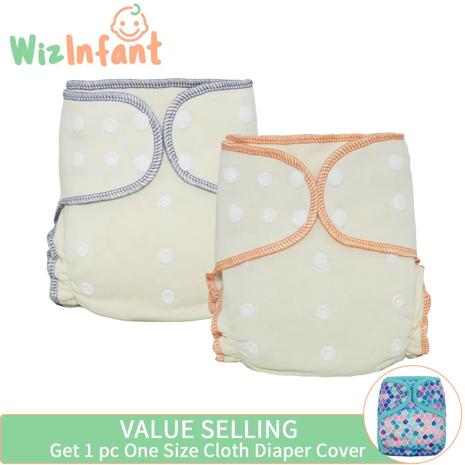 

Wizinfant 2 Pcs Hemp Cotton Cloth Diapers Eco-Friendly Baby Diapers Ecological Adjustable +1 free onesize cloth diaper cover