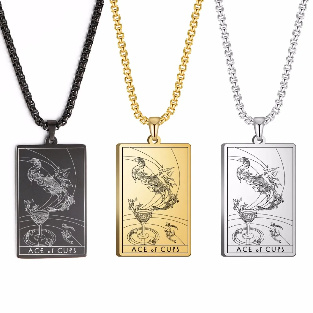 

Tarot Cards Necklaces Vintage Stainless Steel Jewelry Lover Friends Gift The Minor Arcana Cups Chalices Neck Pendants Witchcraft