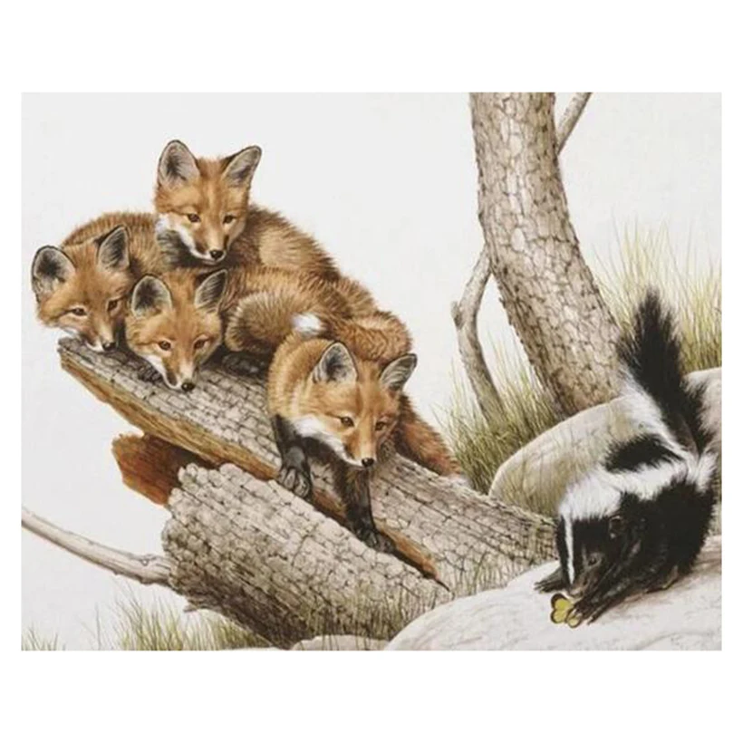 Полная мозаика сделай сам квадратные животные четыре маленьких лисы алмазная