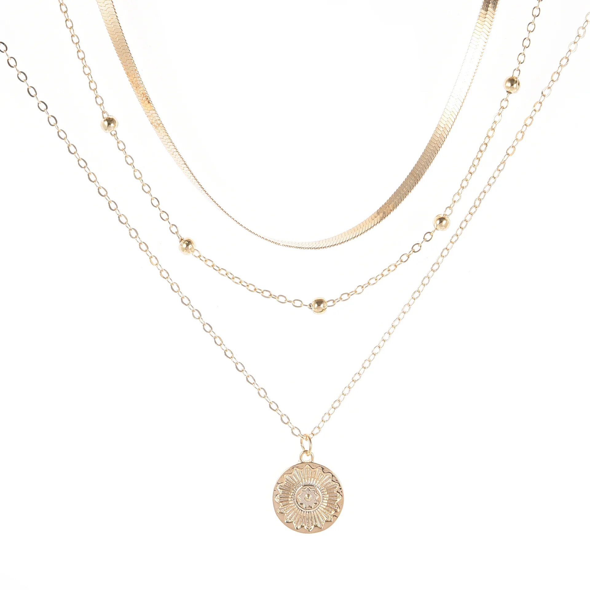 

2021 New Round Brand Lotus Pendant Fashion Female European And American Ins Wind Necklace Multi-Layered Clavicle Chain