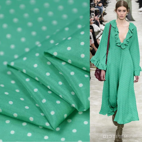Смешанная шелково хлопковая ткань мини в белый горошек с зеленым низом SCT454|Ткань|