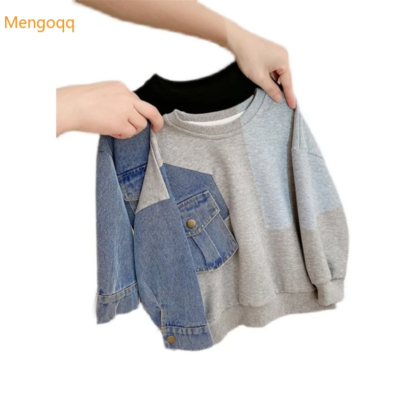 

Красивый топ для мальчиков с длинным рукавом и круглым вырезом, рубашки в стиле пэчворк, детская модная одежда для малышей, Детская верхняя ...