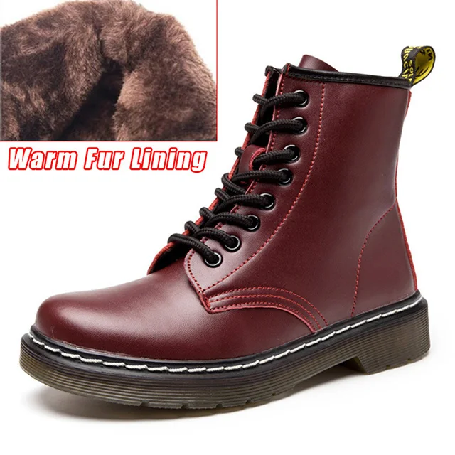 Wine Red Fur Модные женские ботильоны; ботинки для влюбленных; женские Ботинки martin из натуральной кожи; зимние ботинки; женская обувь; ботинки; большой размер 43 - Цвет: Wine Red Fur