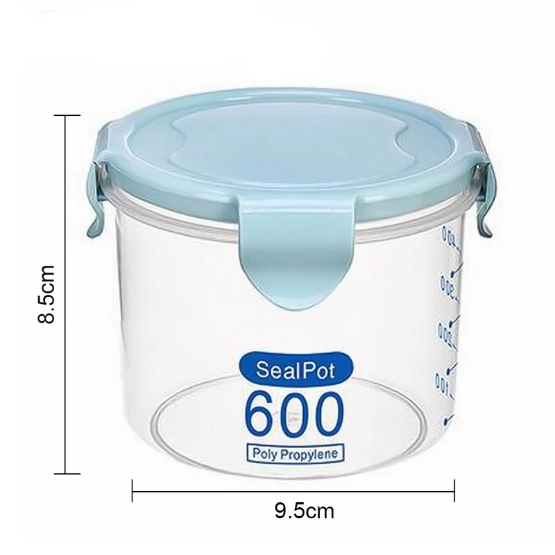 600ml blue FUNIQUE рис бобы Stoarge Jar с крышкой уплотнения 4 решетки Холодильник Хранения Пищи Контейнер пластиковый кухонный ящик для хранения - Цвет: 600ml blue