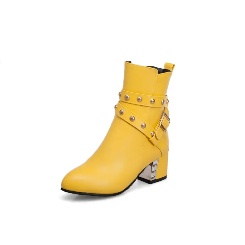 

ENMAYER 2019 Boots Women Cool PU Slip-On Round Toe Square Heel Luxury Shoes Women Designers Ankle Boots for Women Size 34-43
