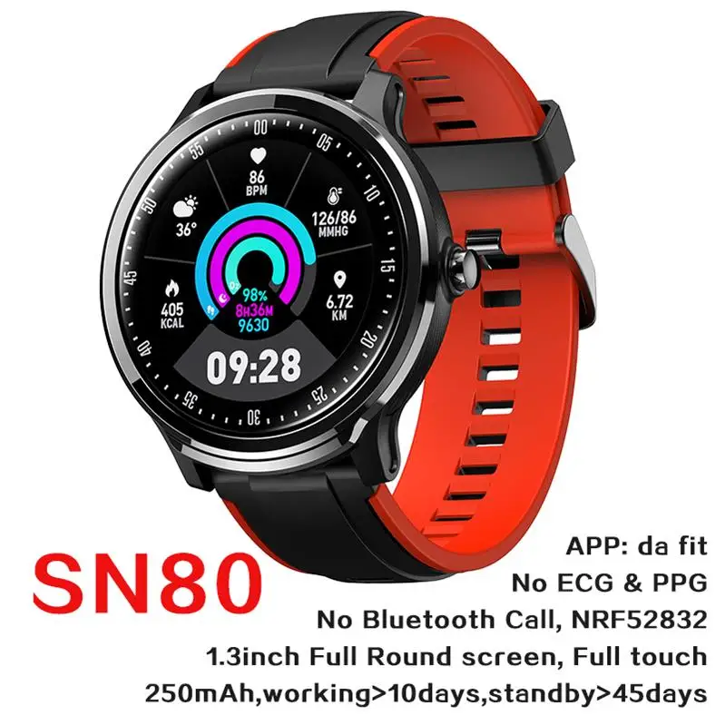 SN80 Red 696 SN80 модный спортивный Полный сенсорный экран Смарт-часы водонепроницаемый датчик движения контроля артериального давления сердечного ритма шагомер - Цвет: SN80 Red