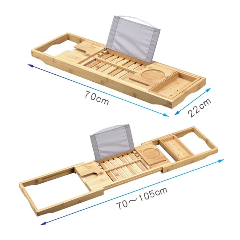 

105cm Retractable Bamboo Bathtub Shelf Non-Slip Wine Glass Coffee Fruit Dish Phone Storage Bathtub Tray Bathroom Accessories
