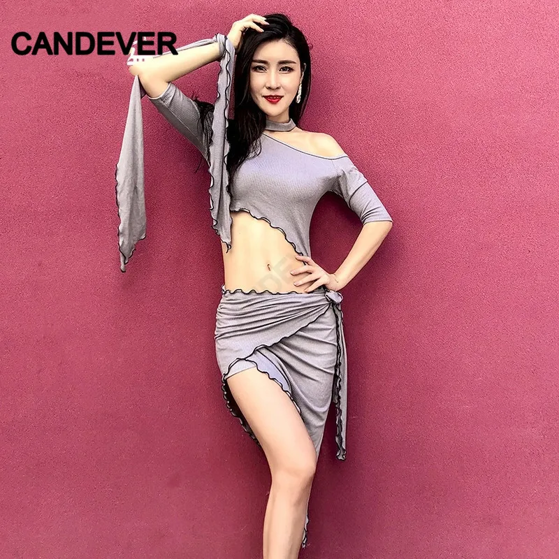 Танцевальный Костюм для взрослых танца живота комплект с топом и юбкой разрезом