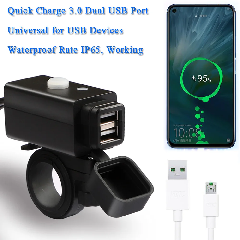 USB-зарядное устройство для мотоцикла 5 В 1 а с 2-мя портами | Автомобили и мотоциклы
