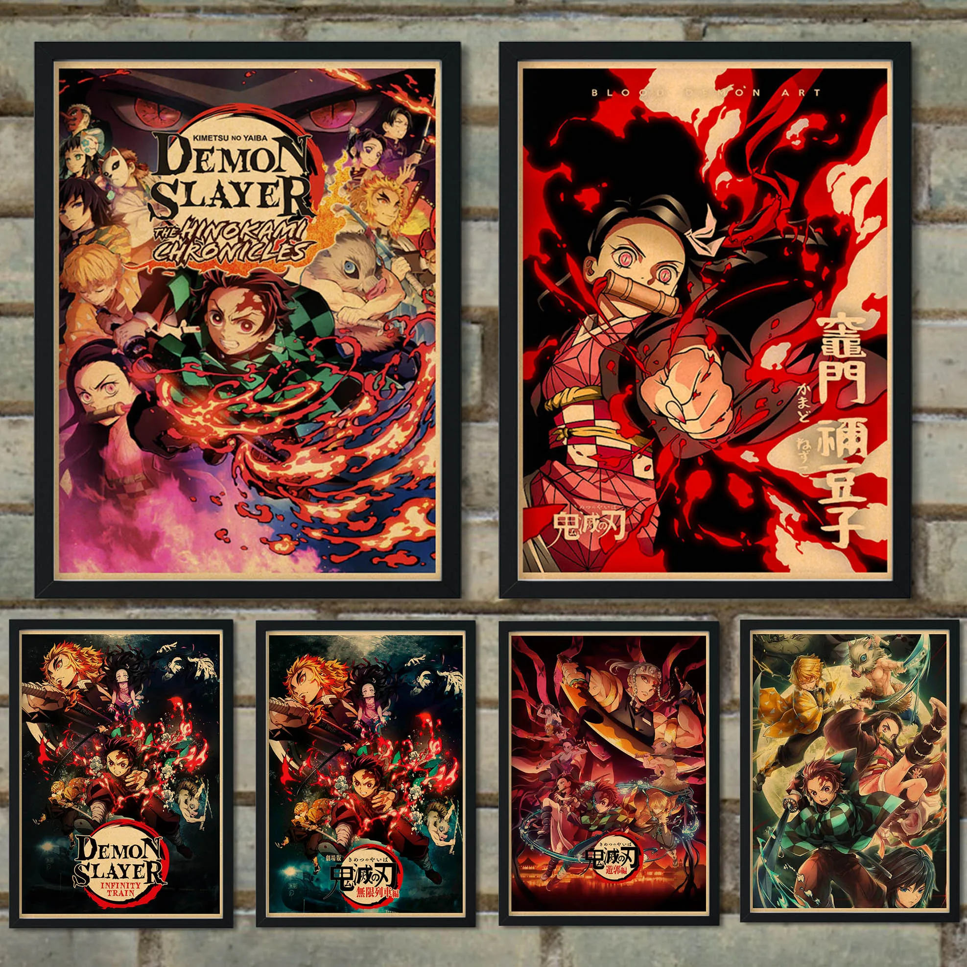 

Мультяшная манга крафт-бумага японское аниме постер-убийца демонов в стиле ретро Высококачественная Наклейка на стену декоративная живопи...