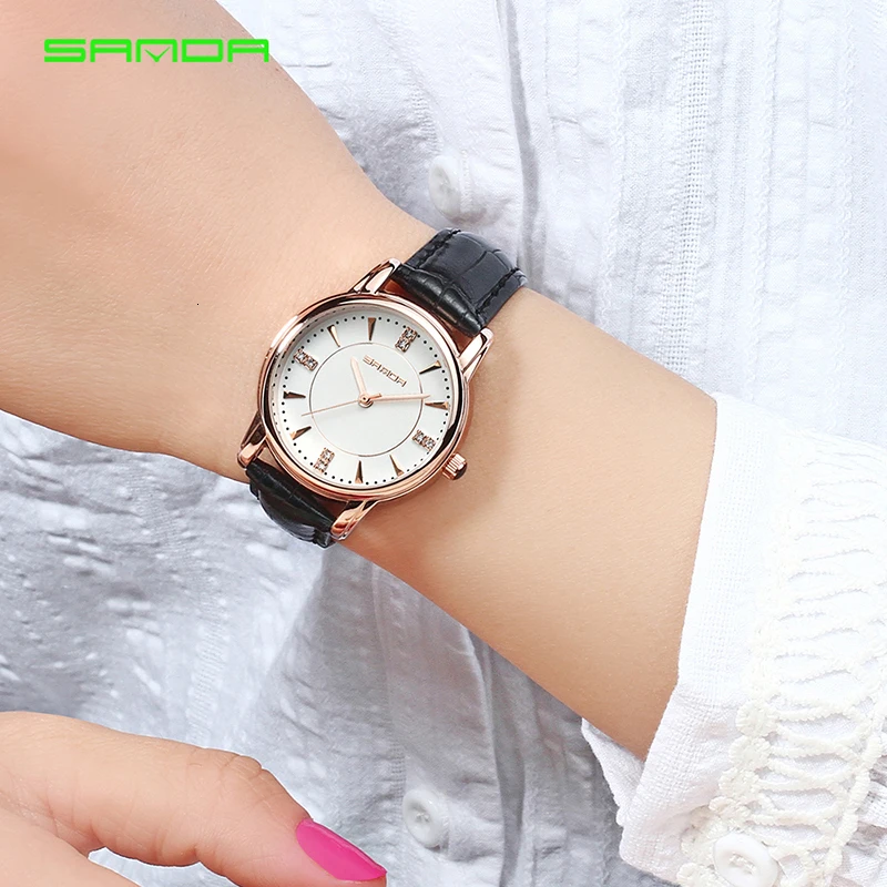 

SANDA Fashion Women Leather Casual Watch Luxury Analog Quartz Crystal Wristwatch Fashion Casual Female Wristwatch Reloj Mujer