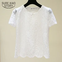 2021 summer new plus size short sleeve lace chiffon blouse women korean version solid loose office lady women blouses 4805 50