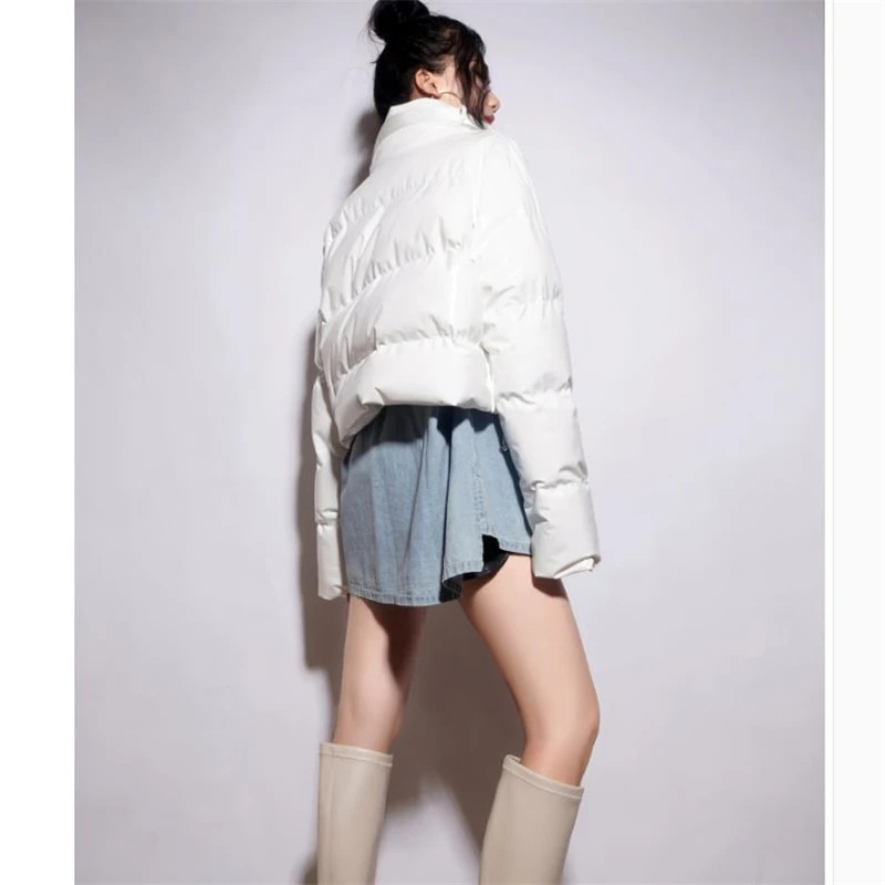 

2020 Winter New Bright Face Zipper Short Padded Jacket Women Korean Fashion Stand Collar Loose Thick Warm Cotton Coat Streetwear