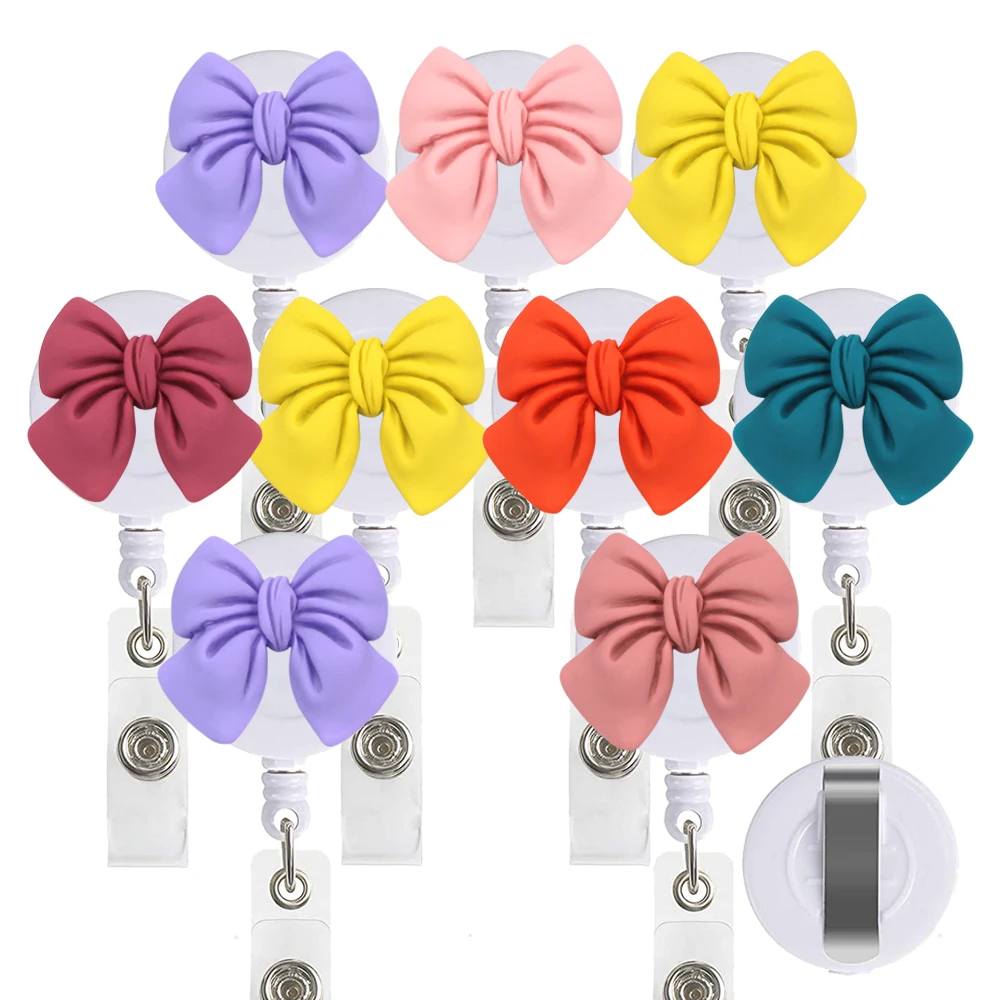 9pcs Lot Bow Retractable ID Card Badge Holder Clip Reel For Nurse Doctor Hospital Student Office Sweet Sunflower Style
