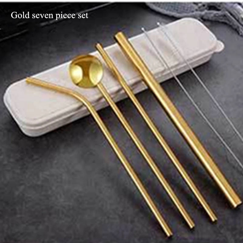 Gold 7 piece set Металлическая соломинка из нержавеющей стали yerba mate металлическая соломинки многократного использования соломенная сумка Экологичная соломка из нержавеющей стали для пива тапиоковые жемчужины трубки - Цвет: Gold 7 piece set
