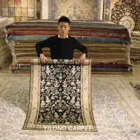 yilong 3x5 tabriz silk carpet exquisite black handmade silk persian rugs yjh060b