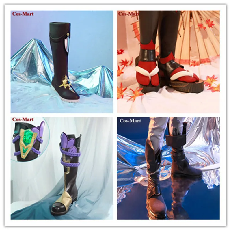 Oyun Genshin darbe Kaeya/Zhongli/Xiao/Diluc/Tartaglia/havalandırma/Kazuha çizmeler Cosplay moda evrensel savaş ayakkabı rol oynamak kullanılan