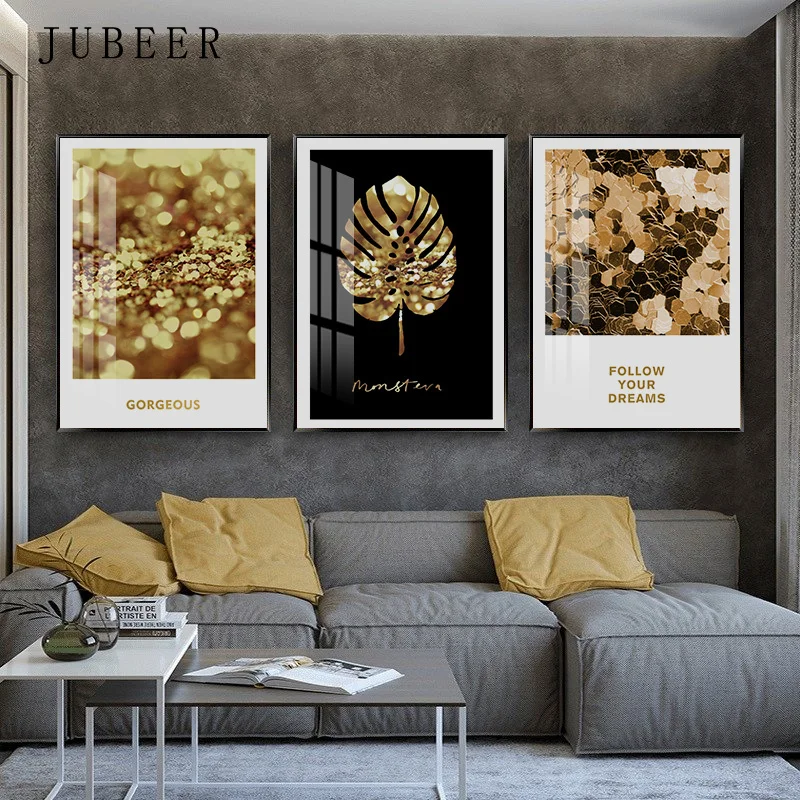 

Golden leaf abstract canvas painting wall picture for living room Minimalism paintings on the wall decoration picture home decor